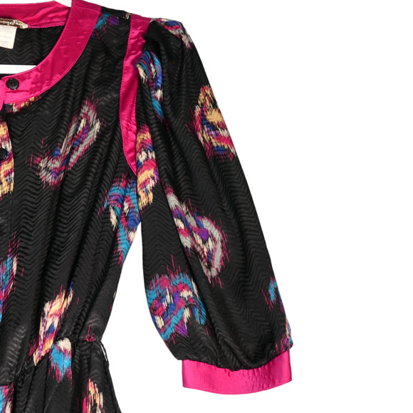 Vintage Robbie Bee Midi Dress Womens 7 or 8 Black Pink Paisly Artsy Shoulder Pad - Picture 5 of 14
